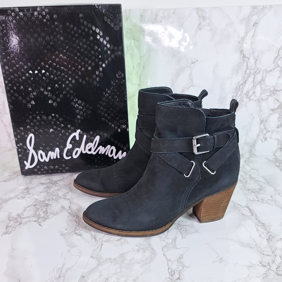 Sam Edelman Merton Black Suede Leather Zip Ankle Booties Size 7.5 - Picture 2 of 13